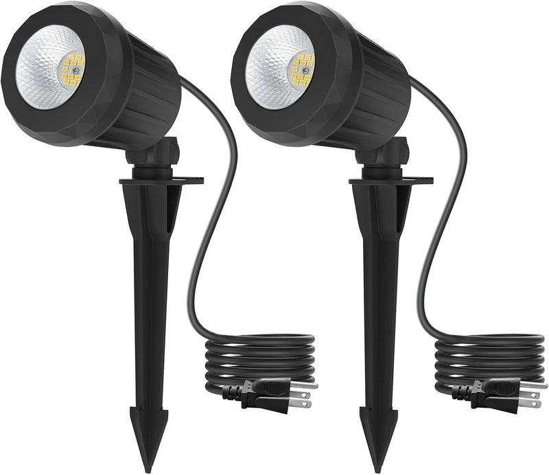Holeva Spotlight Outdoor – 120V Plug-in, 2700K Warm White LED Landscape Spot Lights with RGB 3 Lenses for Yard, Garden, Lawn&Tree Decor, IP67 Waterproof, Perfect for Holidays&Everyday (2 Pack, Black) - Image 1